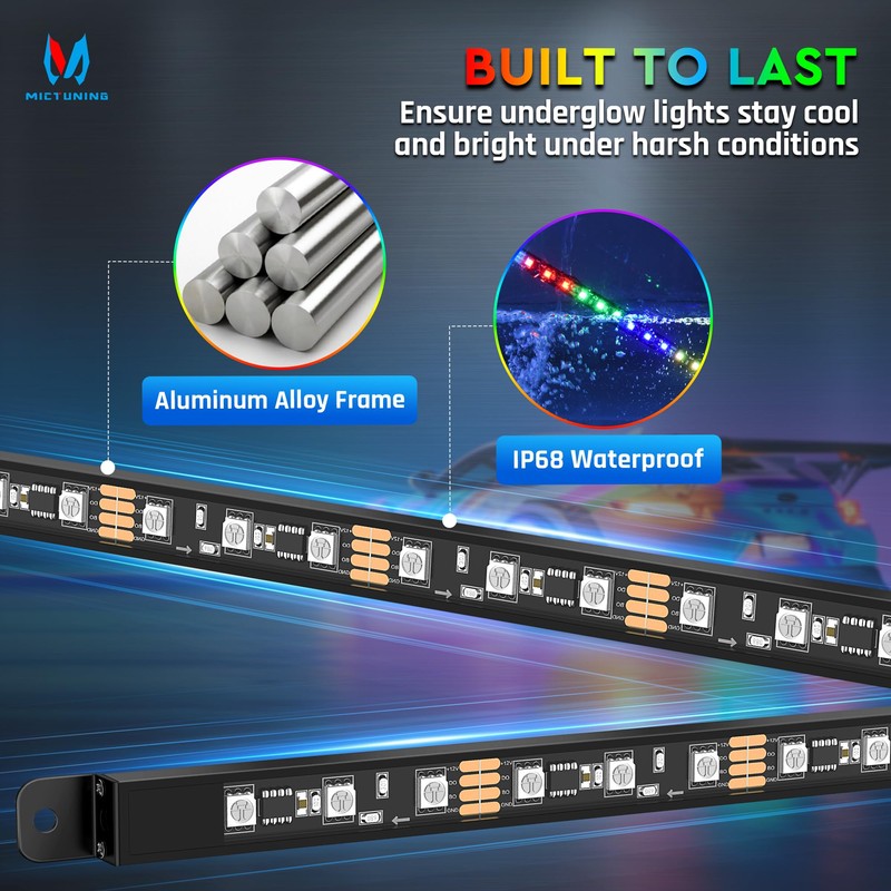 MICTUNING 8Pcs N8+ Chasing Color RGB+IC Underglow Neon Accent Strip