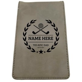 Golf Guy Gifts Golf Scorecard Holder (10 Fun Options) Add Golfers Name & Year! | Grey or Brown Leather | Perfect Golf Gift | Fathers Day, Birthday Present (TEE-RIFIC DAD, Grey)