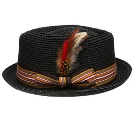 EPOCH HATS Men's Premium Straw Porkpie Fedora Hat (S/M, BLACK)