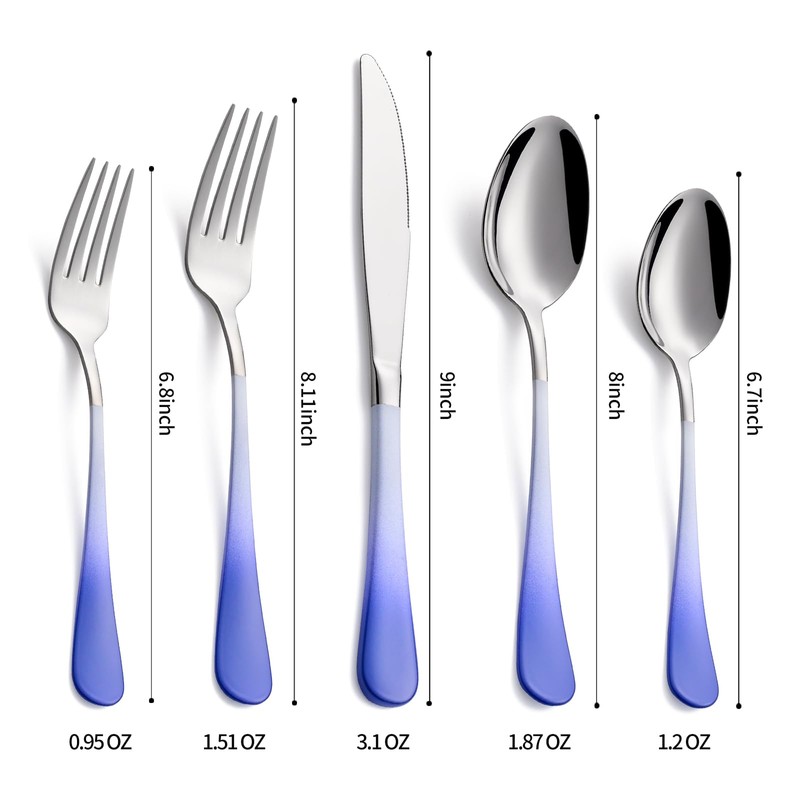 DINYWOW 20-Pieces Color Silverware Sets for 4,Blue and white Handle