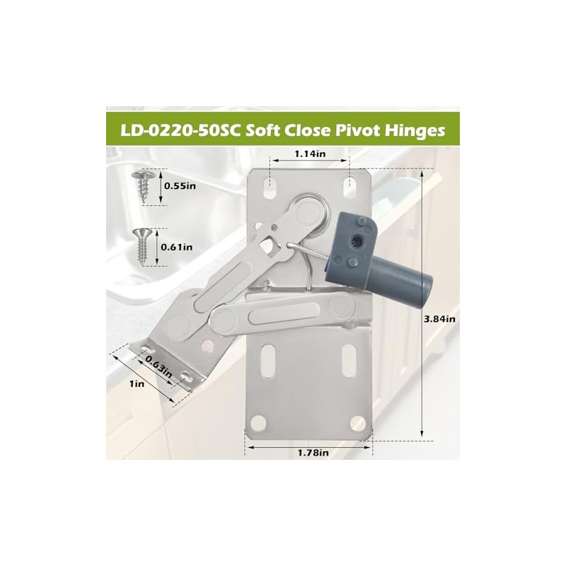 LD-0220-50SC Soft Close Pivot Hinges Pair of Self Closing Cabinet