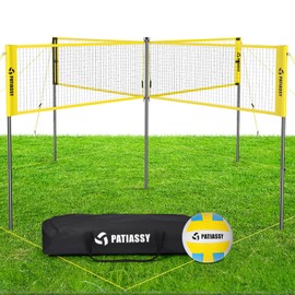 Patiassy 4 Square Volleyball Game Set, 16FT 4-Way Volleyball/Badminton Net Outdoor with Adjustable Height with Volleyball and Carry Bag for Outdoor Games