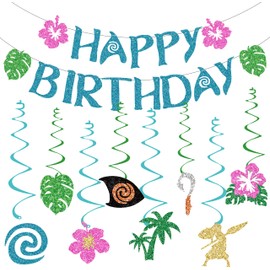 Hawaiian Happy Birthday Banner Glittery Gold Birthday Banner for Party Decorations Birthday Sign Tropical Luau Summer Baby Shower Decor Party Supplies Decor