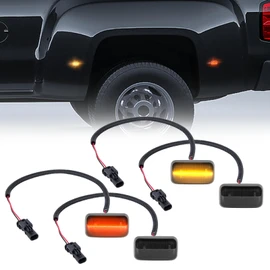 Gempro LED Dually Fender Side Marker Lights for 2015-2023 Chevy Silverado GMC Sierra 2500 3500 Amber Red Dual Rear Wheel Bed Marker Lamps, Smoked Len 4PCS
