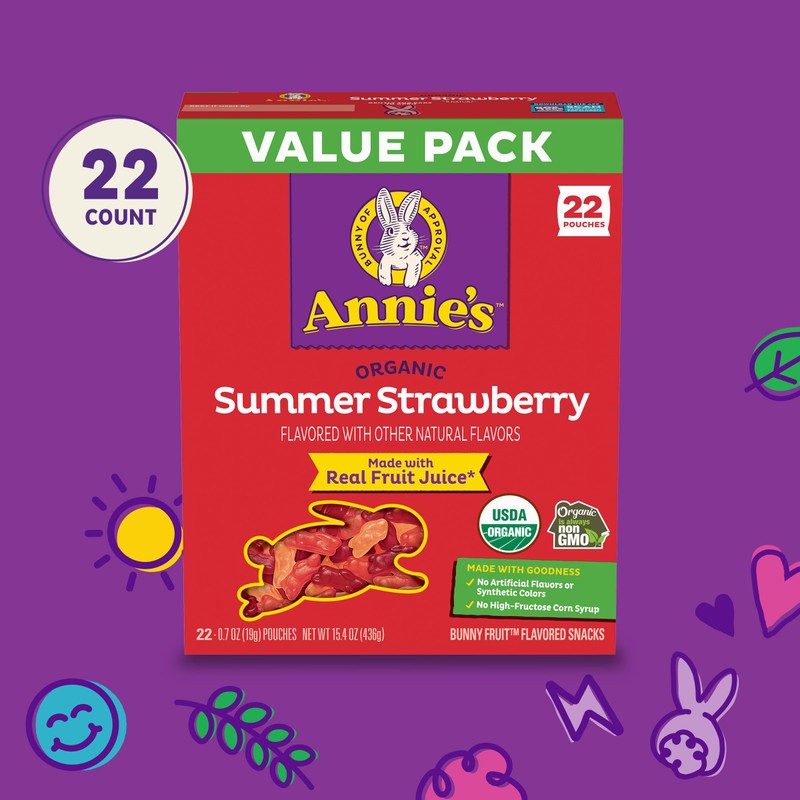 Annie's Organic Bunny Fruit Flavored Snacks, Summer Strawberry, Gluten Free,
