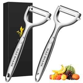 MAD SHARK Ultra Sharp Peeler for the Kitchen - 10 Year Rustproof Stainless Steel Potato Peeler Simple Y Peeler with Durable, Non-Slip and Ergonomic Handles for Carrots (Silver 2)