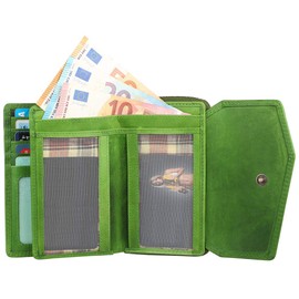 Hill Burry Genuine Leather Wallet for Women | High-Quality Purse with Zip and Practical Design in Vintage Look, Green, Vintage
