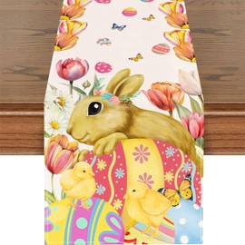 Easter Table Runner 13x72 Inches Easter Cross and Flowers Tablecloth Decor He is Risen Religions Centerpieces Decorations and Supplies for Home Kitchen Table