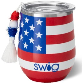 Swig Life 12oz Wine Tumbler with Lid, Stainless Steel, Dishwasher Safe, Portable, Triple Insulated Wine Tumbler (All American)