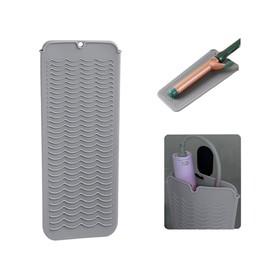 Heat Resistant Silicone Mat with Hanging Hole Design, Straightener Heat Resistant Travel Mat & Pouch for Curling Iron, Hair Straightener, Flat Iron and Other Hot Hair Styling Tools, 11X5 Inches, Gray