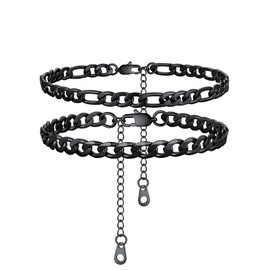 Black Chain Anklets Sets 5mm Cuban Link Anklets for Women Stainless Steel Layered Ankle Bracelets Jewelry for Women Girls