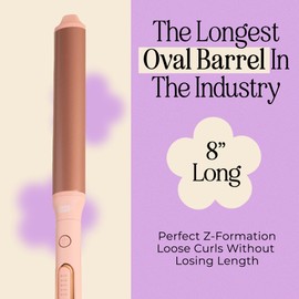 INH Curling Wand for Long Hair - 8" Extra Long Barrel Curling Iron for Loose Curls & Hollywood Waves, XL Oval Wand Deluxe, No Clamp Curling Iron 1 1/2 Inch for Blowout Volume, Dual Voltage Curler