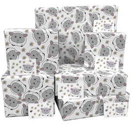 Luxury ECO Gift Wrap - 6 sheets/tags - Childrens Sheep and Daisies White - Birthday - Recycled & Recyclable Wrapping Paper - Re-wrapped