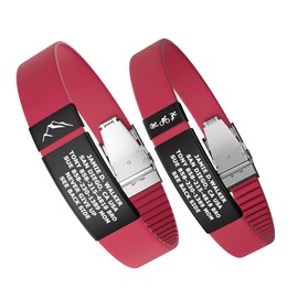 Divoti Custom Engraved Medical Alert ID Band, Double-Sided Emergency Contact Silicone Wristband–ICE Info, Phone Unlock Code&Allergy Note, Personalized Safety Alert -PVD Black/Red/19