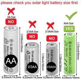 Yibatopow 16 Packs Rechargeable AAA200mAh Batteries,Triple A 1.2v NiMH Precharged Solar Batteries for Outdoor Solar lightslow,Garden Lights,Landscape,Pathway Lights