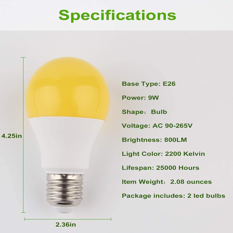 GREENIC 60 Watt Yellow Light Bulbs 2-Pack 120V E26 Base