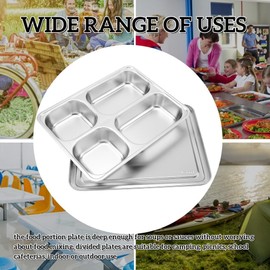 Stainless Steel Rectangular Divided Plates Tray, Dinner Plates Divided Dinner Tray with Lid 4 Sections Dinner Plates for Adults Unbreakable Metal Plate Reusable Plate for Campers and Portion Control