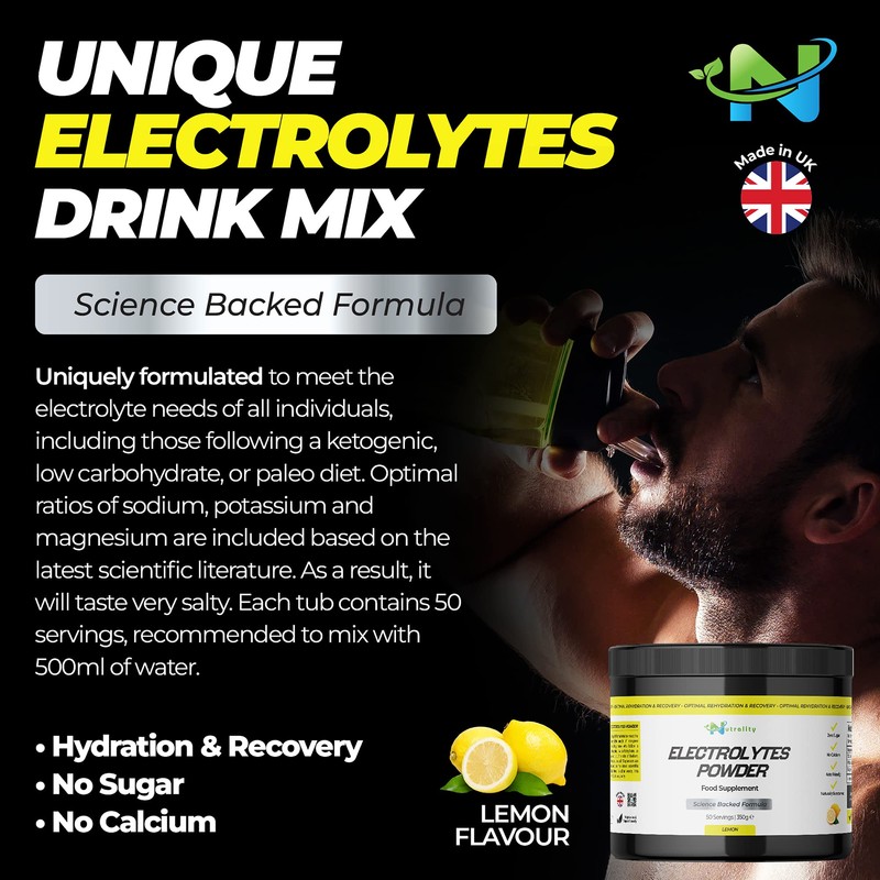 Nutrality Electrolytes Food Supplement Powder 350g – Refreshing Lemon Flavour.