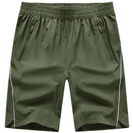 TBMPOY Pantalones cortos de correr para hombre, de secado rápido, para gimnasio, deportes al aire libre, bolsillos, C19-verde militar, XX-Large