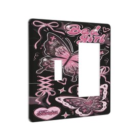 Xuejiaku Decorative Outlet Covers Pink Butterfly Laces Bad Girls 2 Gang 1 Gang Wall Plate Single Toggle Rocker Combo Light Switch Covers Plate Jumbo Switch Plate Cover for Girlroom Bedroom Decor