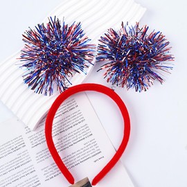 Doneace 4th of July Headband Independence Day Head Boppers Hair Accessories USA Flag Star Design Blue Red Tassel Stars Hair Hoop Patriotic Party Hair Supplies Decorations for Women Girls Kids 1Pcs