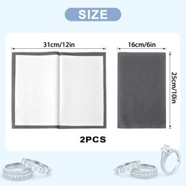 SEVENWELL 2pcs Jewelry Polishing Cleaning Cloth Large 10'' x 12'' for Sterling Silver Jewelry Gold, Diamond, Platinum, Precious Stones, Coins (Gray)