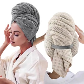 GOEDCH 100 x 60 cm Microfibre Towel Hair Turban: Pack of 2 Premium Hair Turban with Elastic Band, Quick Drying, Super Absorbent Hair Towel, Large Children's Towel, Bath Towel, for Women and Children