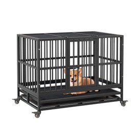 Heavy Duty Dog Crate, 37 Inch Indoor Dog Crate with Double Door, 360° Lockable Wheels and Removable Tray, Easy to Assembly，for Small Medium Large Dogs