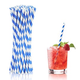 Pack of 100 Oktoberfest Decorative Straws, Blue White Striped Paper Straws, Decorative Oktoberfest Drinking Straws, Disposable Biodegradable Straws, for Oktoberfest, Birthday, Weddings, Party