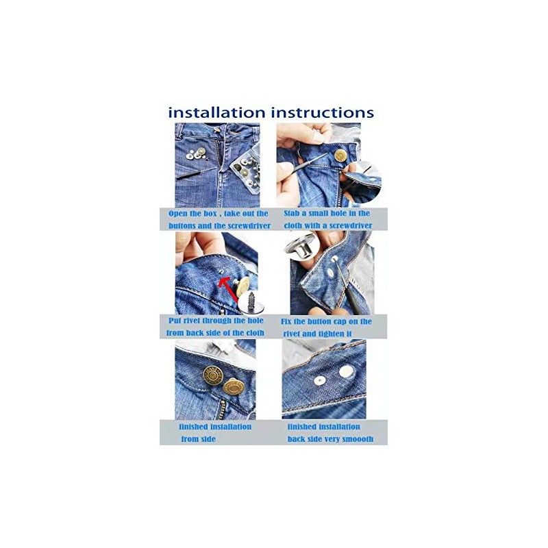 Jean Buttons No Sew 20 Sets Replacement Jean Buttons 17mm