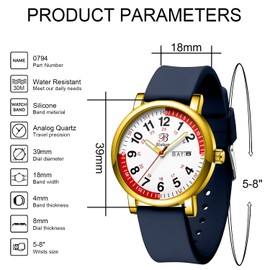 Blekon Pulsometer Nurse Watch with Secondhand – Scrub Matching Band Colors for Medical Professionals – Super Easy to Read Dial w/Day and Date Indicator, Waterproof Watch