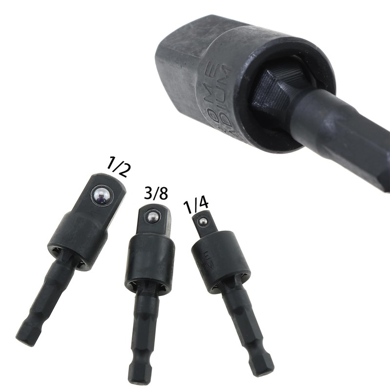 DGZZI 3PCS Swing Socket Adapter Black Universal Joint Hex Shank