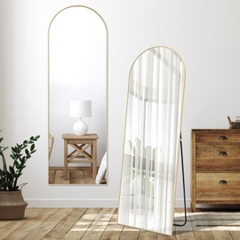 VVK Arched Full Length Free Standing Mirror, 64 * 21inch Large Full Body Mirror for Wall,Black/Gold Mirror Standing Mirror for Bedroom/Living Room,Gold