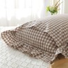 Silnuo Taupe/White Plaid Ruffled Body Pillow Cover Washed Cotton Farmhouse