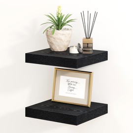 Fun Memories Black Floating Shelves 8 Inch Long, 8" Deep Wall Shelves, Small Deep Floating Shelf Square Wall Shelf, Rustic Display Shelves for Living Room, Bathroom, Kitchen, Set of 2