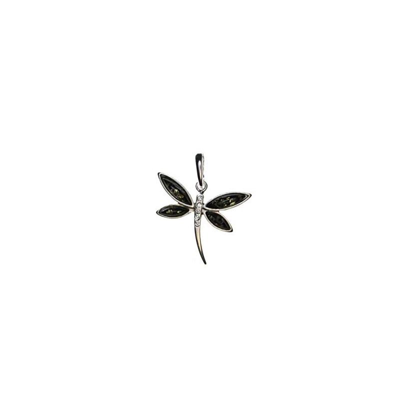 Artisana-Schmuck Amber Pendant Green Dragonfly Set in 925/000 Sterling Silver,