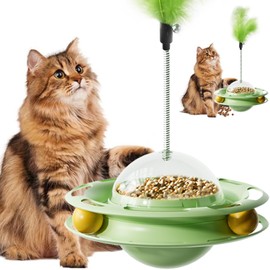 Cat Toys Interactive Track Balls,3 in 1 Cat Roller Toy for Indoor Cats,360° Rotating Food Leakage Device，Solve cat Anxiety and Attract Cats to Play（Green）