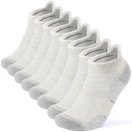 kaciixaa 4 Pairs Merino Wool Ankle Running Hiking Socks Compression Support Breathable Thick Cushion No Show Socks for Women Men(White,M)