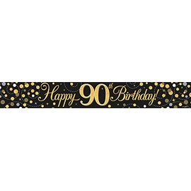 90th Birthday Black And Gold Birthday Party Foil Banner Pennant Age 90