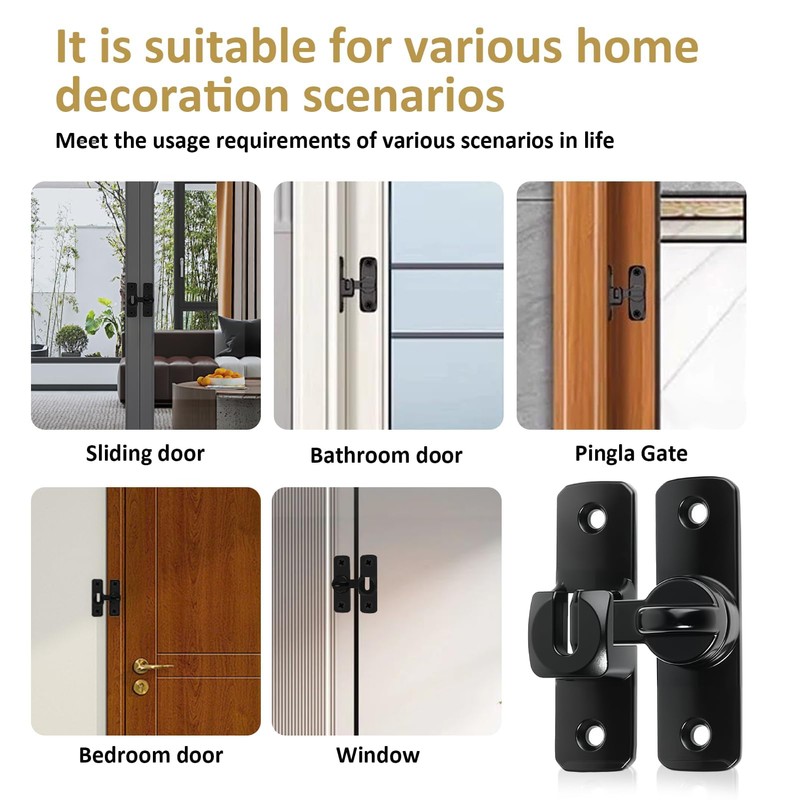 90/180 Degree Door Lock, Black Gate Flip Sliding Barn Gate