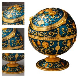 Windproof Ashtray with Lid Tabletop Portable Vintage Cigar Ashtray for Outdoor Indoor Push Down Smoking Ash Tray Hand Stamped Pattern Gift for Men Women (Blue)