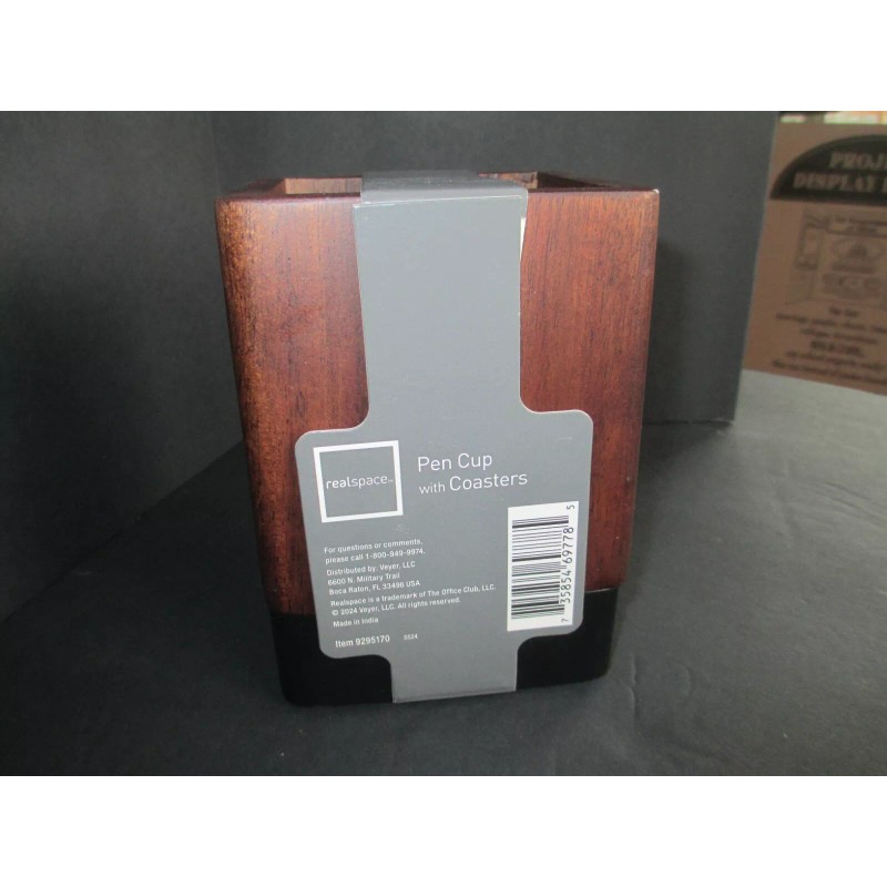 Realspace Solid Wood Walnut Danish Modern Desk Pen Holder with