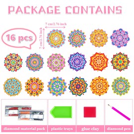 QIUQI 16 Pieces Painting by Numbers Mandala Magnets, Diamond Painting Fridge Magnets, Painting by Numbers Children Adults, 5D Diamond Painting Mandala for Home Wall Decor, Gifts for Girls