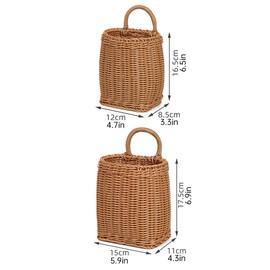 AIMALL Vintage Imitation Rattan Wall-Mounted Kitchen Basket for Ginger and Garlic Storage, Portable Small Flower Basket, Available in Two Sizes