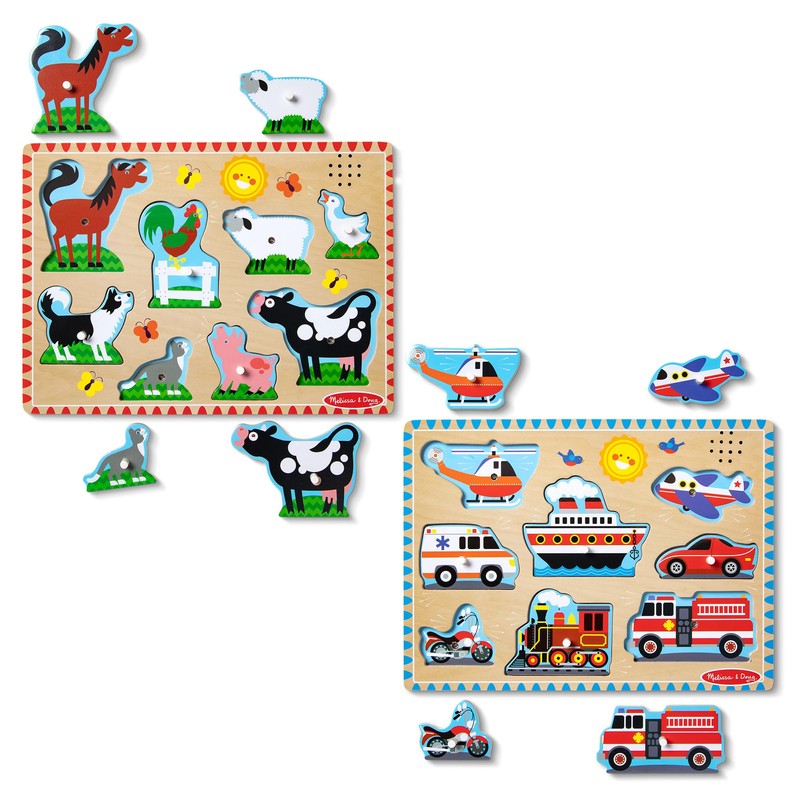 Melissa & Doug Wooden Light-Activated Sound Puzzle 2-Pack for Toddler