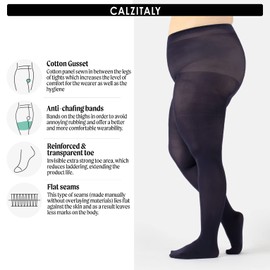CALZITALY Plus Sizes Anti-Chafing Opaque Tights | 60 DEN | L - 4XL | Black | Italian Hosiery (XXL, Blue)