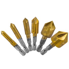 Bestgle Countersunk Bit, Drill Bit, Hexagonal Shaft, Countersunk Bit, 6 Pieces, Chamfering Cutter Set, HSS Steel, Drilling Tool, Punching Cone, Counterbore, Titanium Coating, Drill Bit Set, 5 Blade
