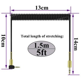 AAOTOKK 3.5mm Coiled Cable 90 Degree Right Angle 3-Pole 3.5mm Male to 3.5mm Male Right Angle TRS Jack Stereo Audio Spring Aux Cable for All 3.5mm-Enabled Smartphones,Tablet and MP3 Players(1.5m)