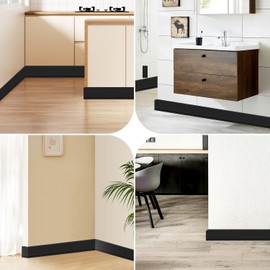 Flexible Baseboard Molding Trim 3 Inch(W) x 40 Feet(L) Self Adhesive Vinyl Wall Base Peel and Stick Cove Base,Rubber Wall Base. (Black)