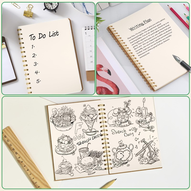 JIANTA Blank Spiral Notebook A5, 4 Pack Spiral Binding Notepad